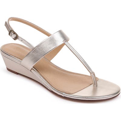 Splendid Swain T-Strap Wedge Sandal, Metallic