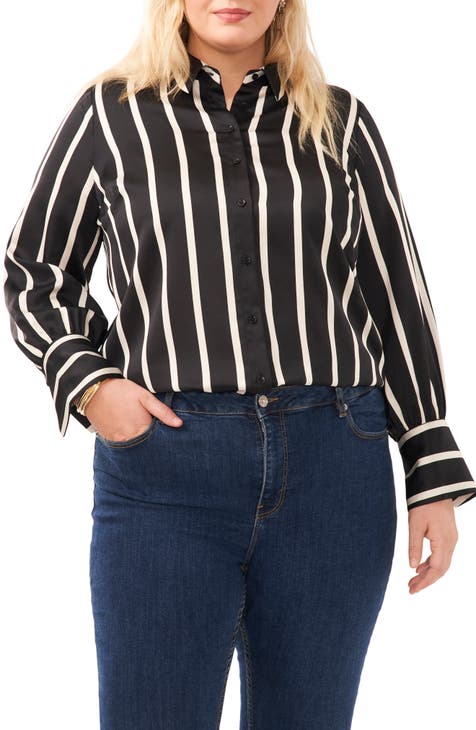 Stripe Charmeuse Button-Up Shirt (Plus)