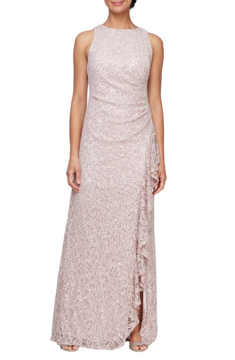 Pink Sequined Short Sleeves Sparkly Maternity Maxi Dress