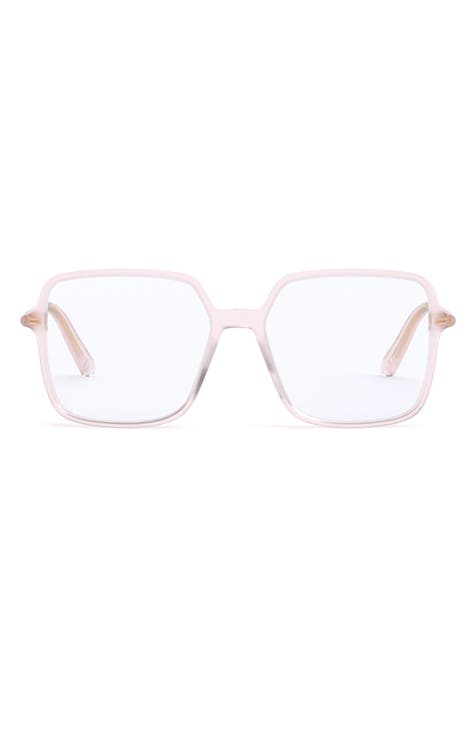 Chanel sunglasses with pink and gold square frames and pink lenses