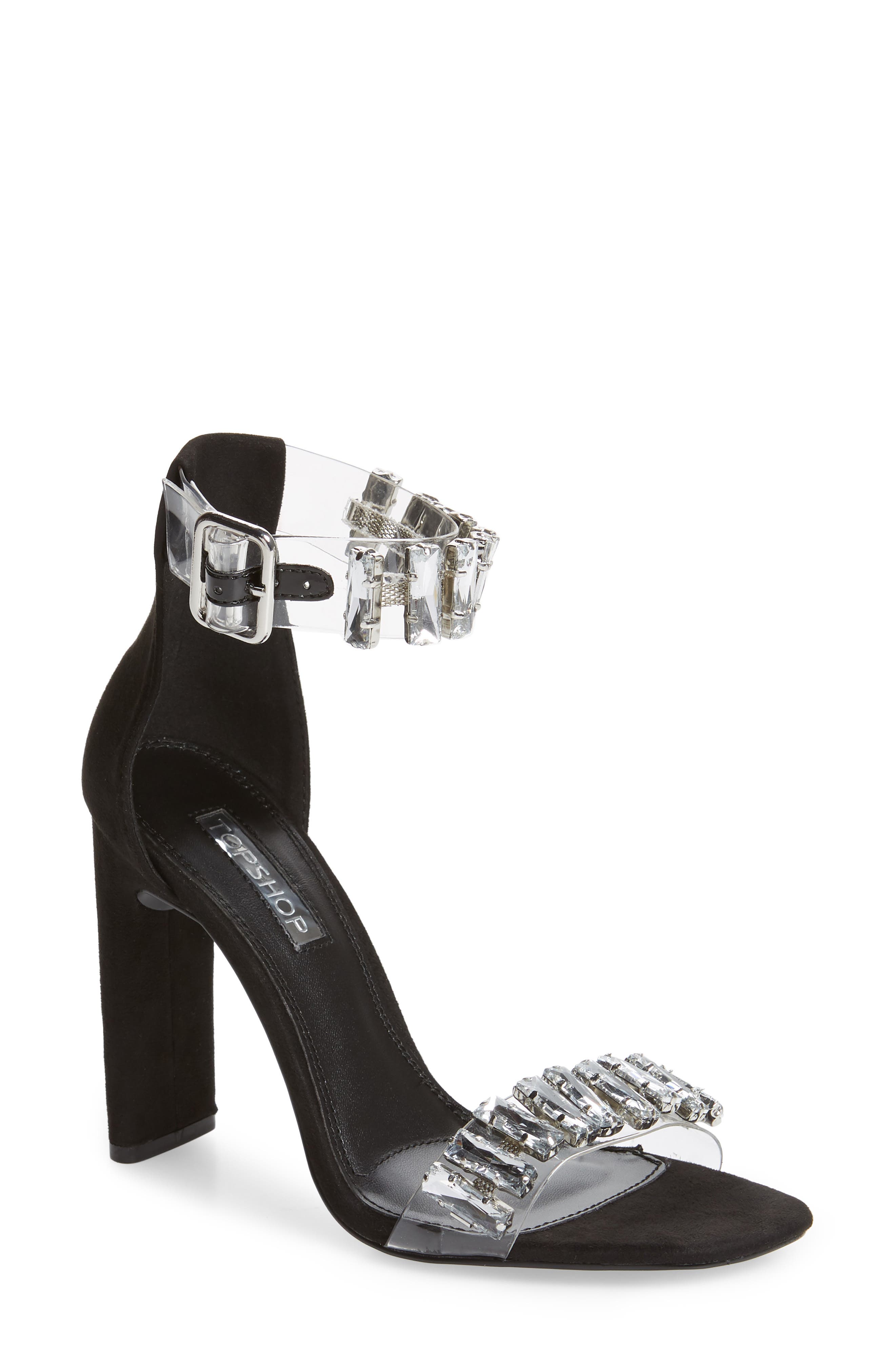 Topshop Rogue Crystal Embellished Clear Sandal- Black