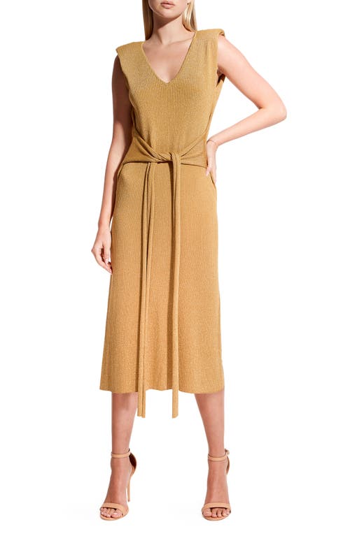 Mare Tie Front Knit Midi Dress in Gold