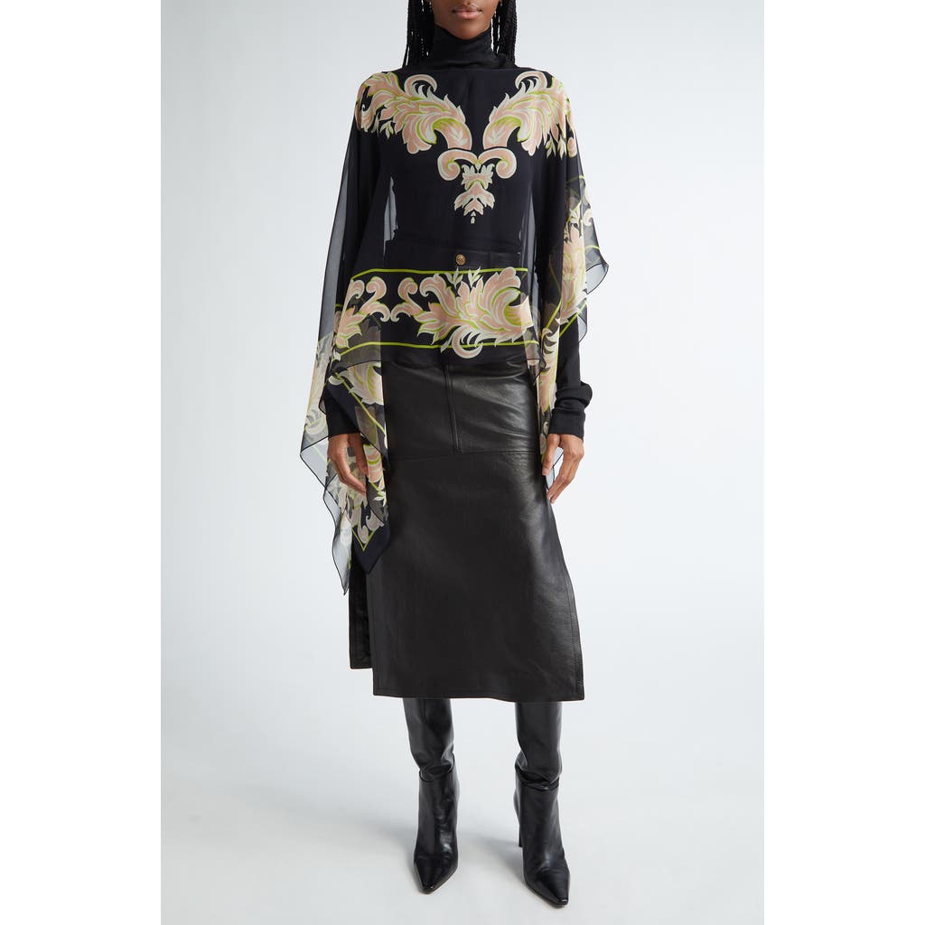 Etro Paisley Sheer Silk Poncho In Black