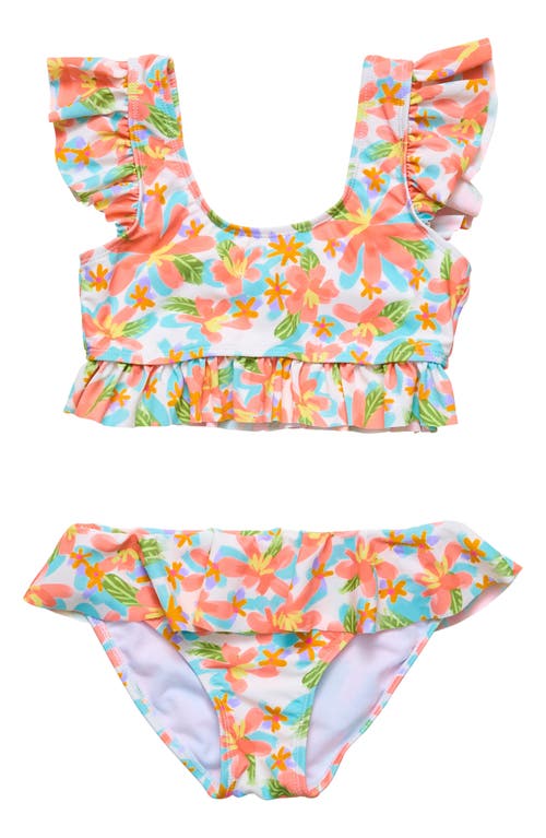 Snapper Rock Kids' Floral Ruffle Two-Piece Swimsuit Ivory Multi at Nordstrom,