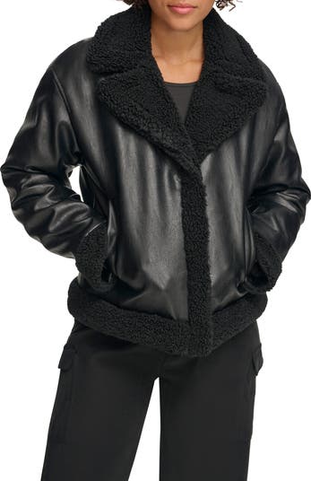 High Pile Fleece Asymmetrical Faux Leather Jacket