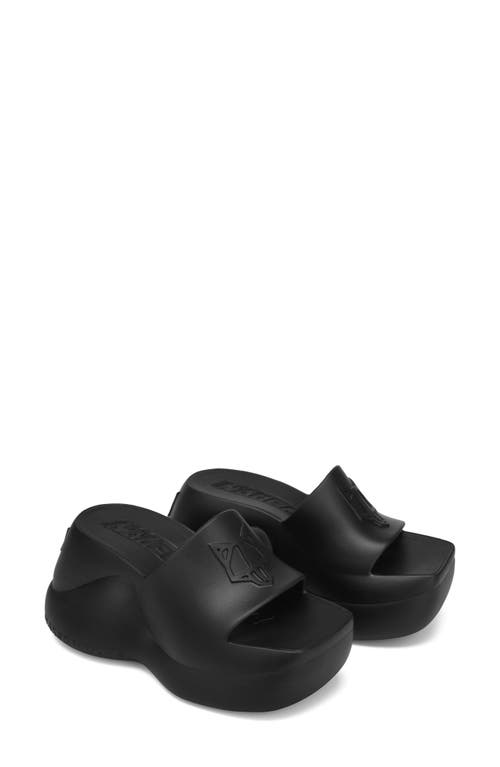Chic Platform Slide Sandal in Black-Rubber