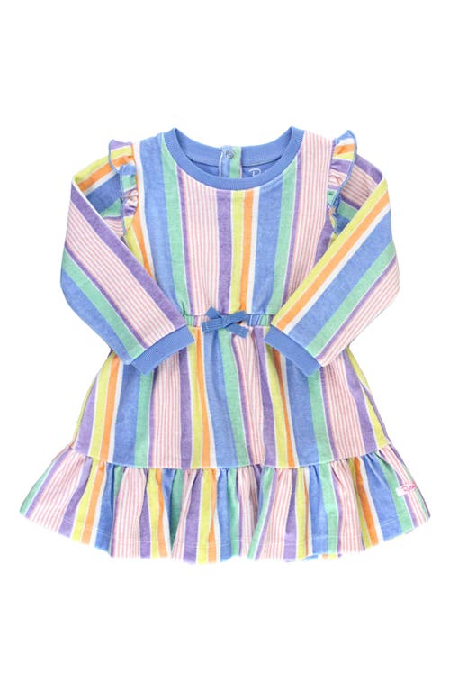 RuffleButts Rainbow Lane Stripe Long Sleeve Terry Dress in Multi-Color