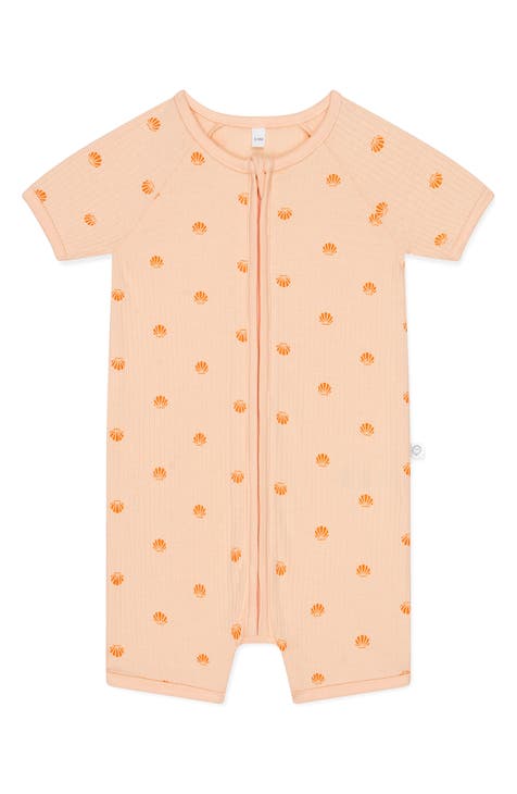 Clever Zip Scallop Print Fitted One-Piece Short Pajamas (Baby)