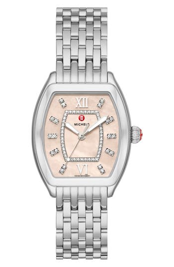 Michele Releve Mid Diamond Bracelet Watch, 40mm In Silver