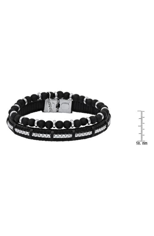 Shop Hmy Jewelry Beaded Stainless Steel & Leather Bracelet Duo In Steel/black
