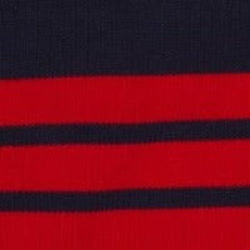 Busy Bees Cotton Zip Sweater In Navy Red Stripe