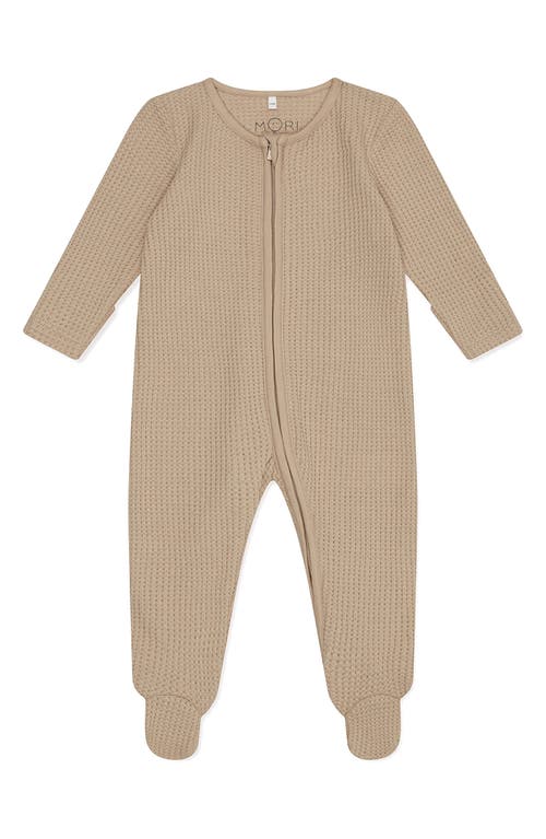 MORI Clever Zip Waffle Fitted One-Piece Footie in Sesame at Nordstrom