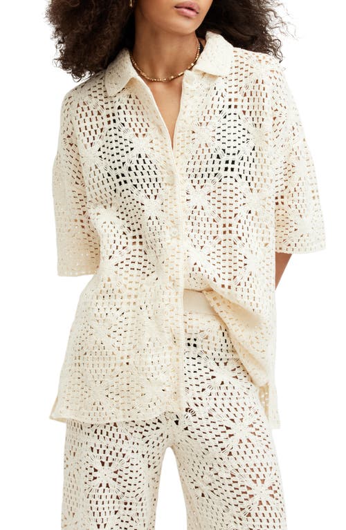 AllSaints Milly Open Stitch Short Sleeve Button-Up Shirt Ecru White at Nordstrom,