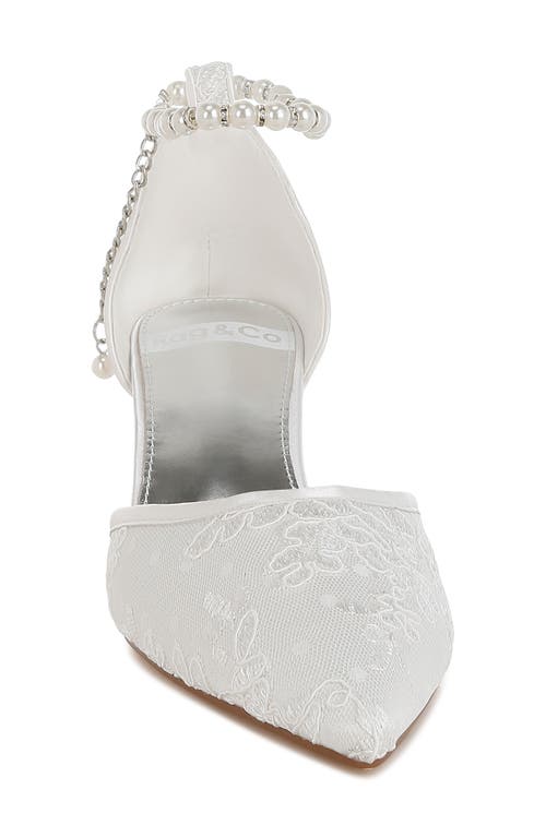 Rag & Co Bruna Faux Pearl Ankle Tie Lace Pump In White/silver