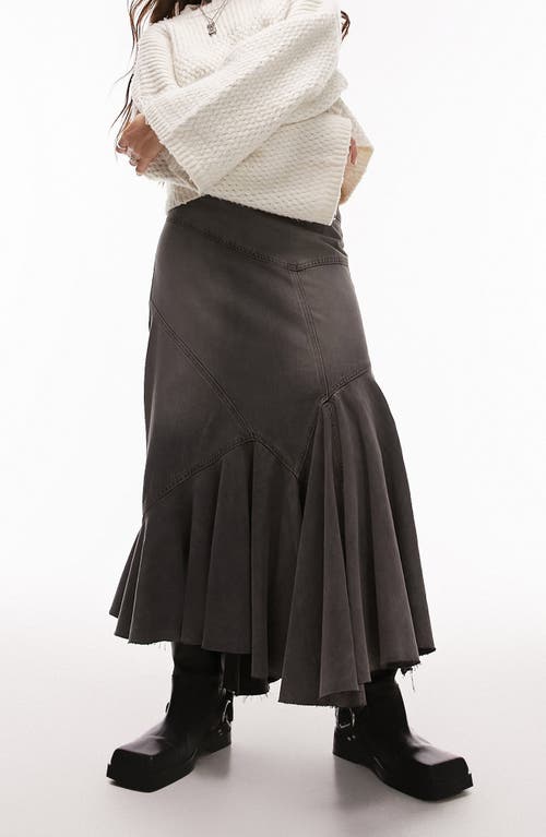 Paneled Denim Maxi Skirt in Grey
