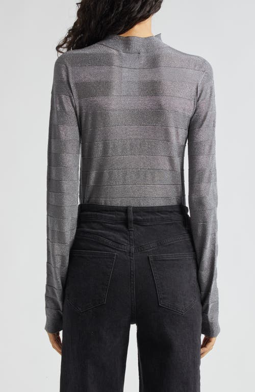 Emporio Armani Striped Mock-neck Top In Solid Light Grey