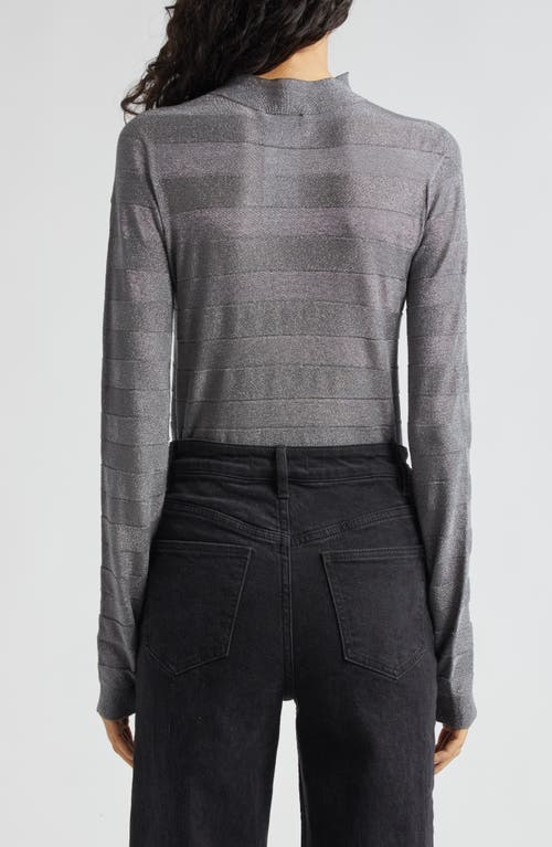 Shop Emporio Armani Stripe Metallic Mock Neck Knit Top In Solid Light Grey