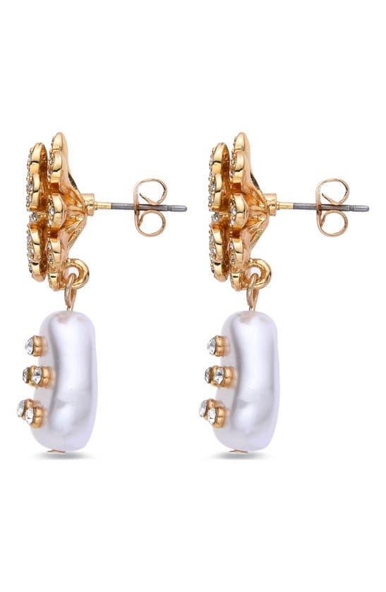 Eye Candy Los Angeles Oceane Cz & Imitation Pearl Drop Earrings In Gold