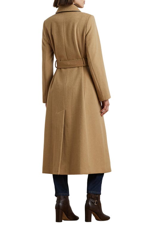 Shop Lauren Ralph Lauren Double Breasted Wool Blend Trench Coat In Camel