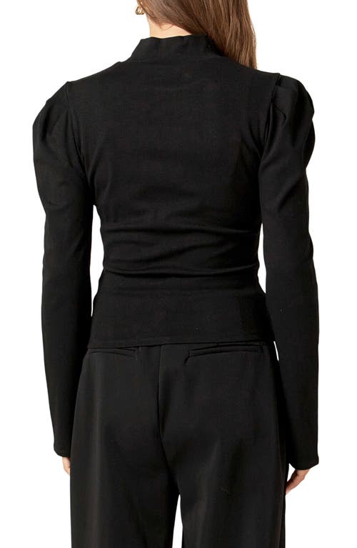 English Factory Puff Shoulder Mock Neck Rib Top In Black