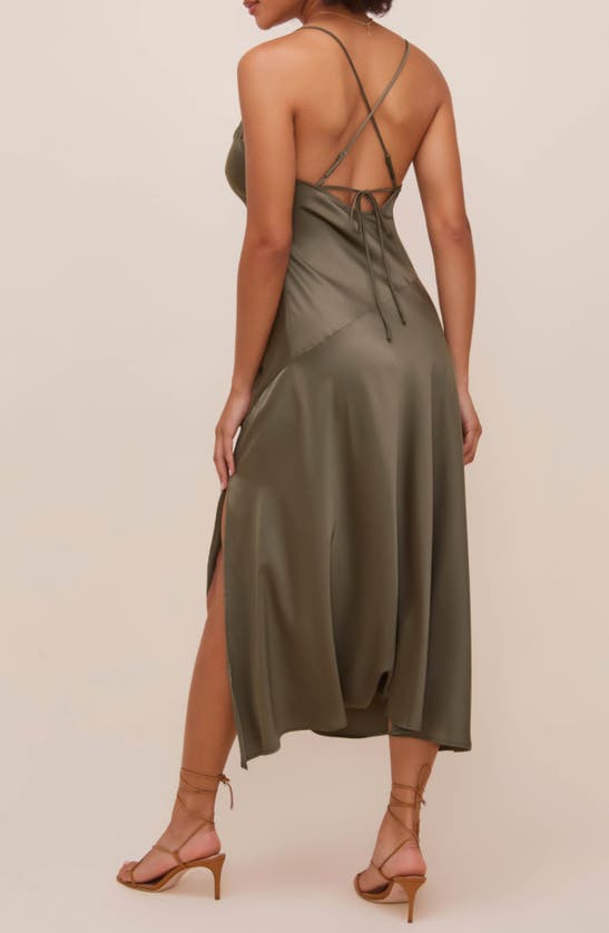 Astr Gaia Cowl Neck Satin Dress In Sage