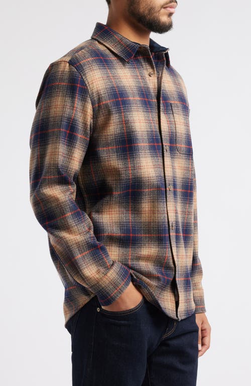 Pendleton Lodge Plaid Button-up Wool Shirt In Brown/navy/red Plaid
