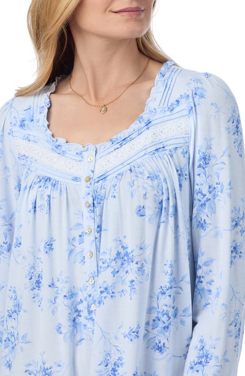Eileen West Long Sleeve Stretch Modal Waltz Nightgown In Blue Flora