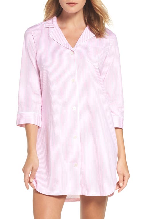 Shop Lauren Ralph Lauren Cotton Jersey Sleep Shirt In Lagoon Pink/white Stripe