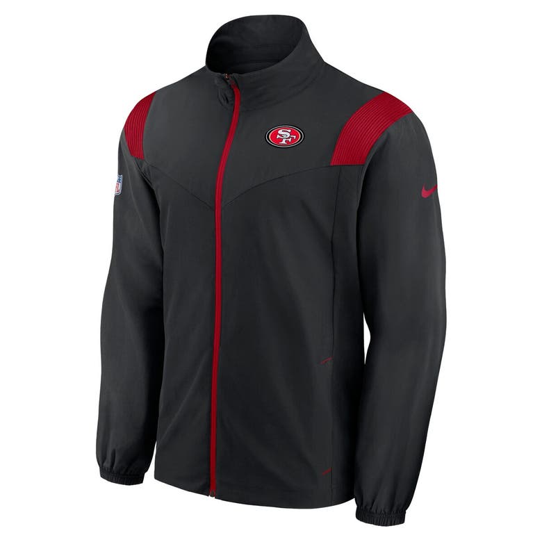 Shop Nike Black/scarlet San Francisco 49ers Sideline Woven Logo Full-zip Jacket
