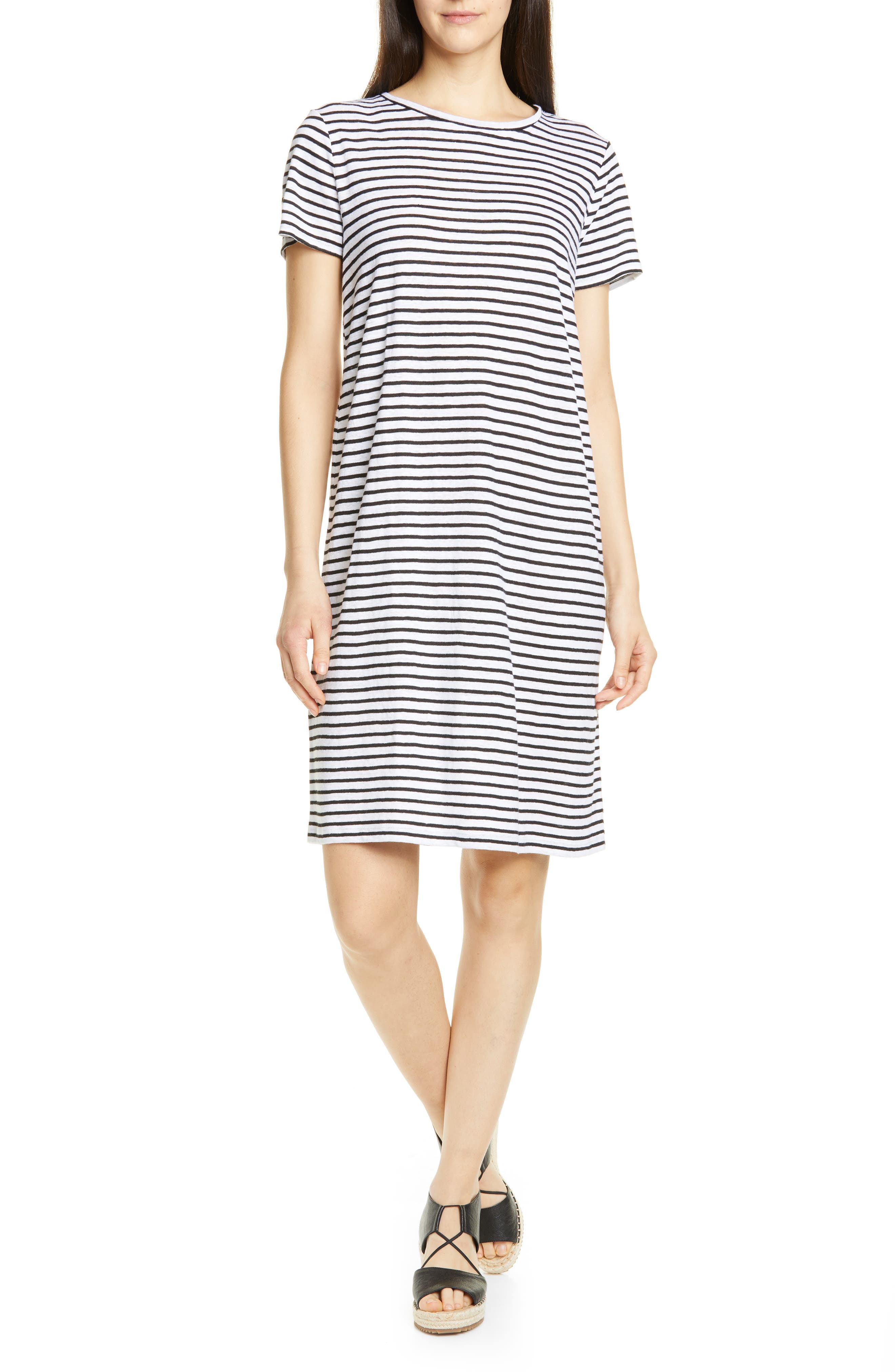 eileen fisher organic linen striped dress