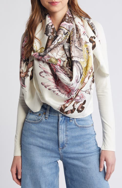 Butterfly Floral Print Scarf in Ivory