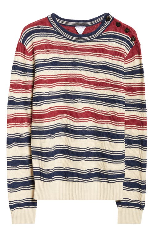 Shop Bottega Veneta Distorted Stripe Linen & Cotton Sweater In 2962 String/navy/merlot