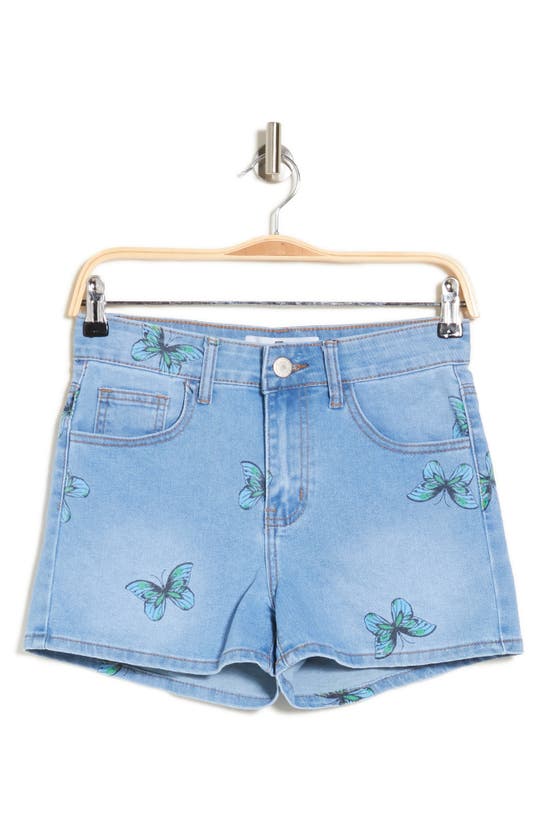Flying Angel Butterfly Denim Shorts In Medium Wash