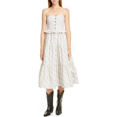 Ganni Floral Print Poplin Midi Sundress, Blue