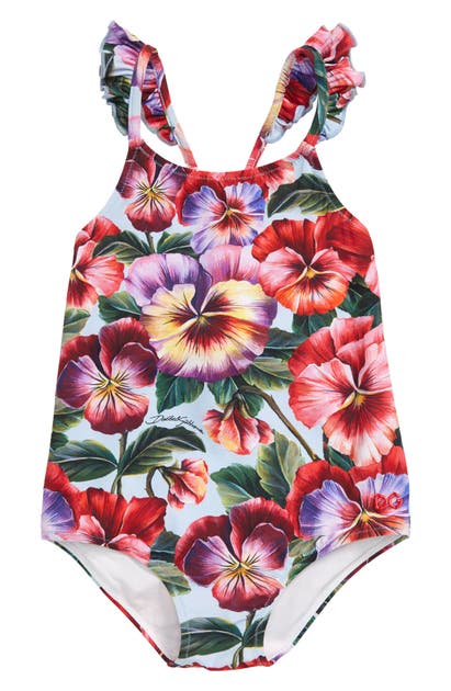 Click to view more detailed imagery on our partner's website Dolce & Gabbana Kids' Girl's Blooming Floral One-piece Swimsuit In Violette Fdo.azzurro