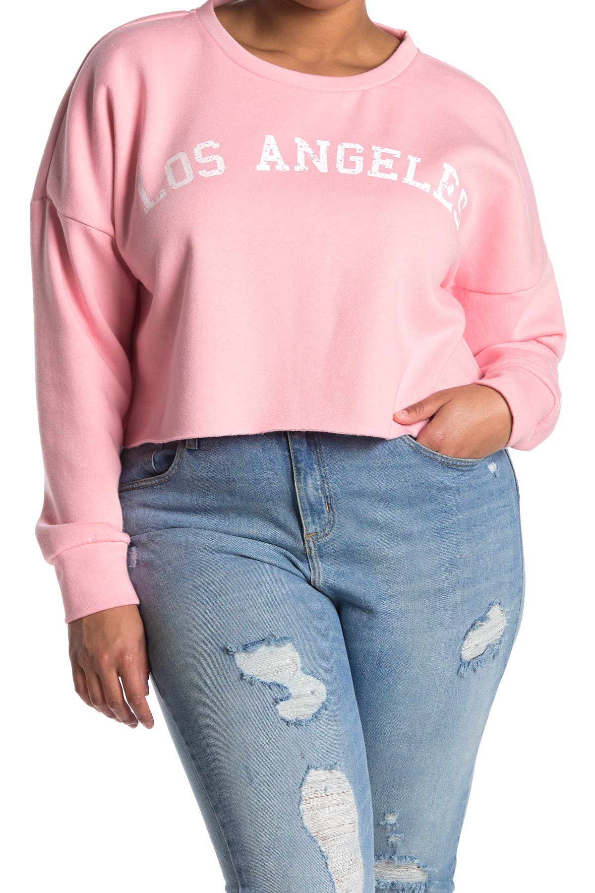 Abound State Print Cropped Fleece Pullover In Medium Pink