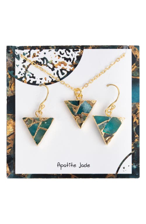 Shop Saachi Mini Triangle Earrings And Necklace Set In Gold/green