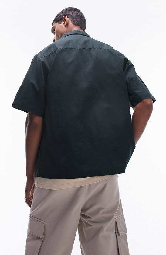 Shop Topman Oversize Squiggle Print Camp Shirt In Dark Green