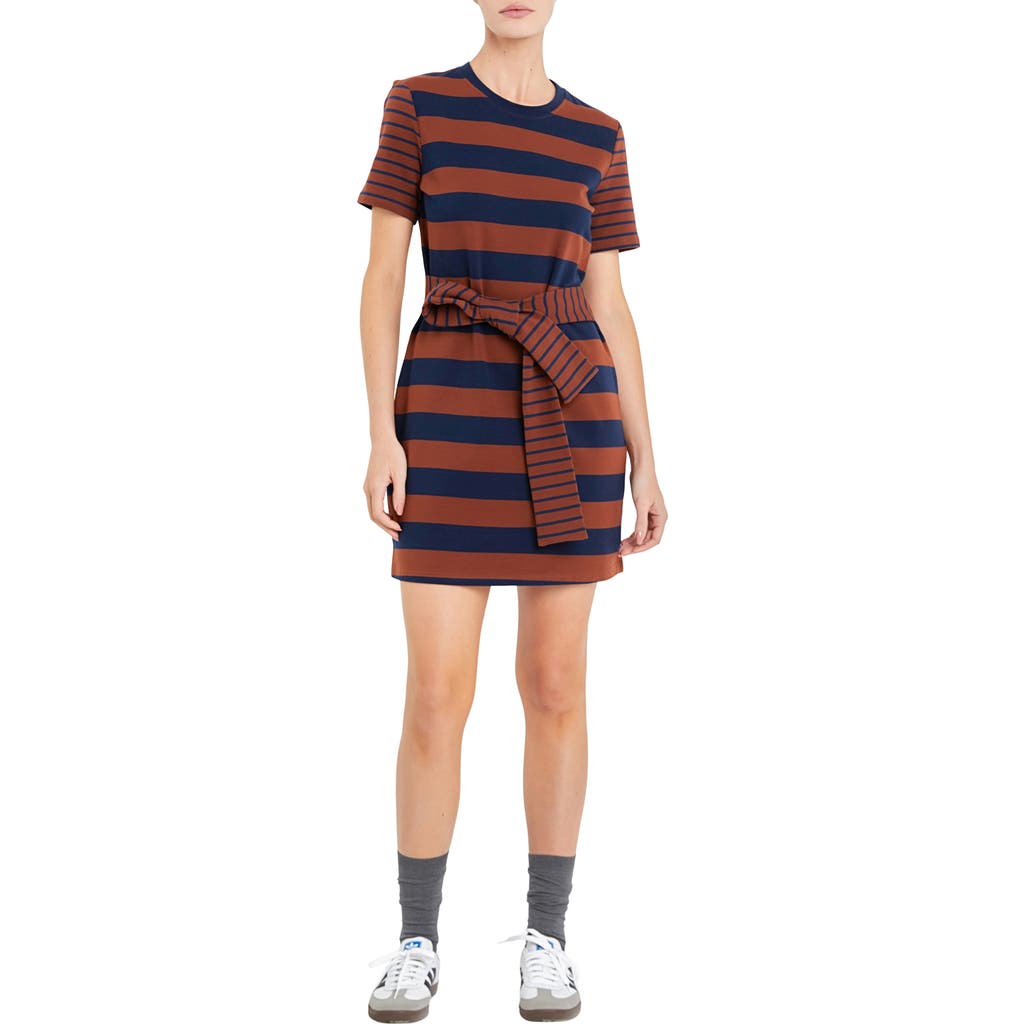 ENGLISH FACTORY ENGLISH FACTORY CONTRAST STRIPE TIE WAIST MINIDRESS