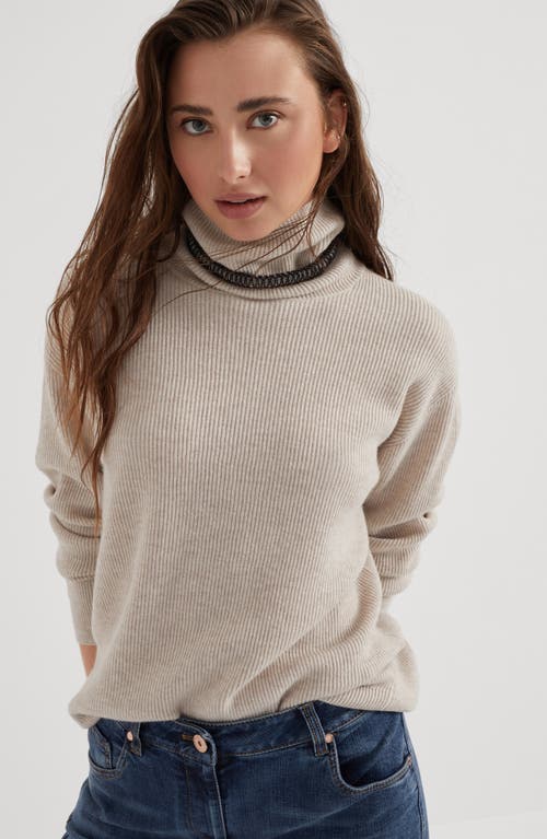 Shop Brunello Cucinelli English Rib Knit Sweater In Oyster