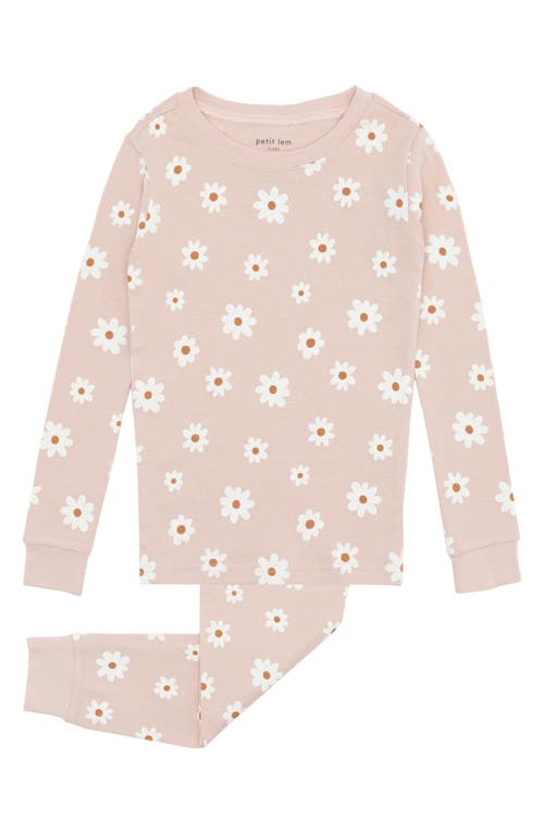 Petit Lem Glow in the Dark Daisy Print Organic Cotton Two-Piece Pajamas in 400 Pink