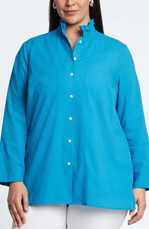 Carolina Seersucker Cotton Blend Button-Up Shirt in True Blue