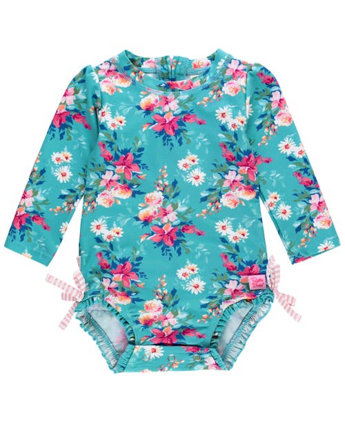 Rufflebutts Baby Girls Long Sleeve Upf50+ One Piece Rash Guard In Fancy Me Floral