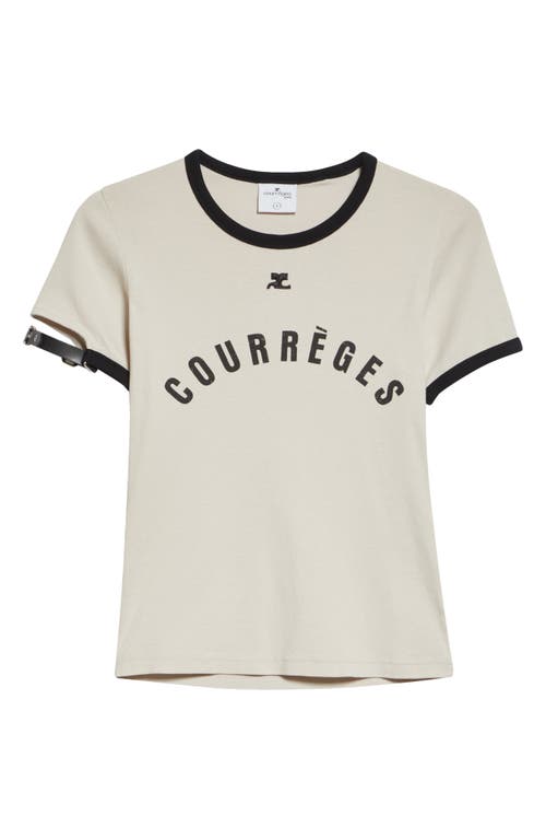 Courrèges Buckle Cuff Cotton Graphic T-shirt In Lime Stone/black