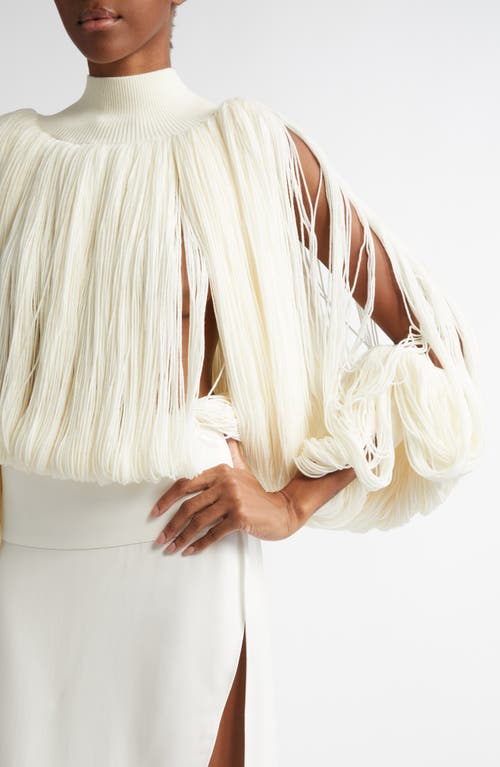 Shop Alaïa Fringes Mock Neck Sweater In Blanc Casse