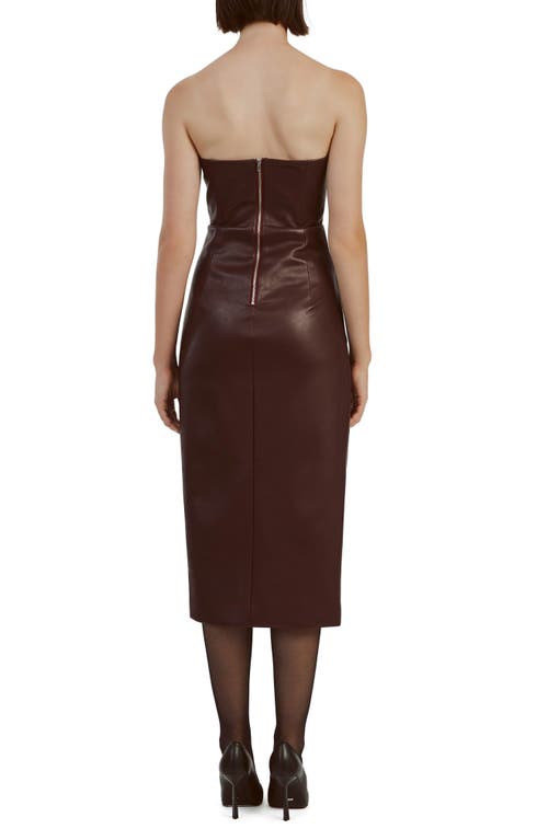 Bardot Kai Strapless Faux Leather Midi Dress In Deep Plum