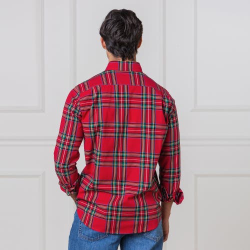 Hope & Henry Organic Stretch Poplin Shirt In Red Holiday Tartan