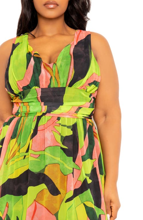 Buxom Couture Abstract Print Maxi Dress In Green Multi