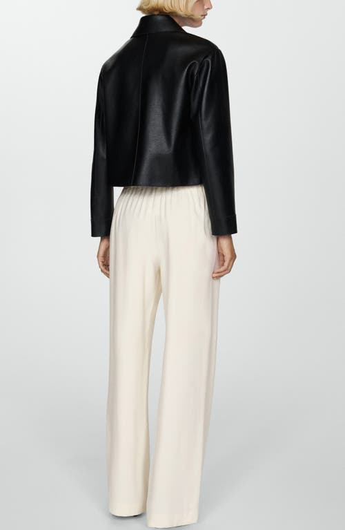 Shop Mango Pleated Pull-on Wide Leg Pants In Ecru