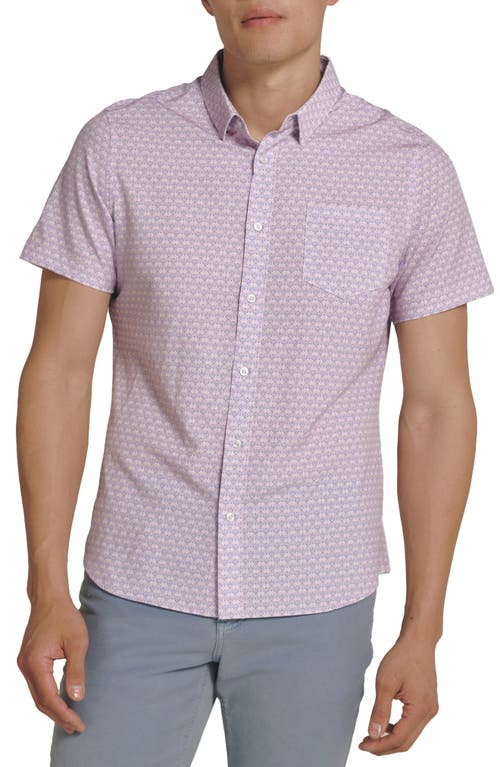 Layne Geo Print Short Sleeve Performance Button-Up Shirt in Dusty Rose